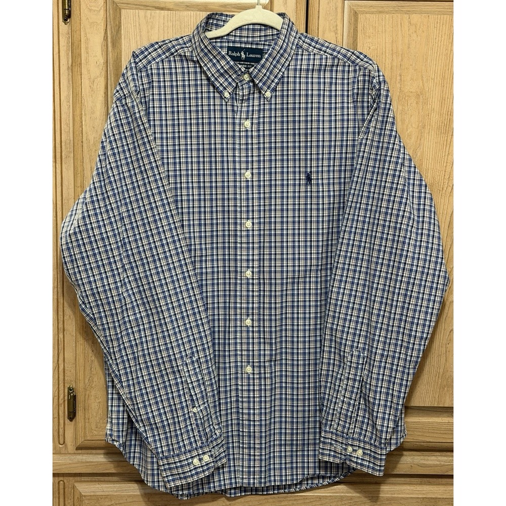 Ralph Lauren Men's Dress Shirt Size 17 1/2 Large Classic Fit Blue Long Sleeve